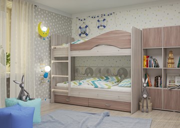 Детская кровать для девочки Мая с 2 ящиками на щитах, корпус Шимо светлый, фасад Шимо темный в Ростове-на-Дону