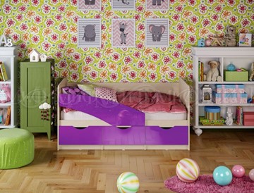 Кровать в детскую Бабочки 800*1600, Фиолетовый глянец в Ростове-на-Дону