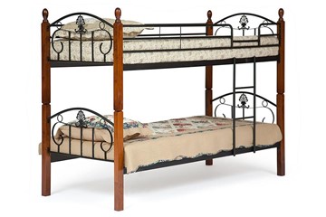 Детская кровать BOLERO двухярусная дерево гевея/металл, 90*200 см (bunk bed), красный дуб/черный в Шахтах
