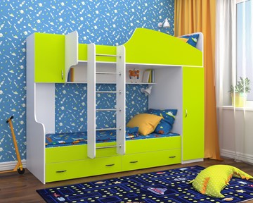 Детская кровать-шкаф Юниор-2, каркас Белое дерево, фасад Лайм в Ростове-на-Дону