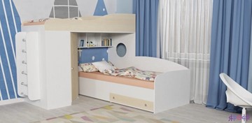 Детская кровать-шкаф Кадет-2 с металлической лестницей, корпус Белое дерево, фасад Дуб в Шахтах