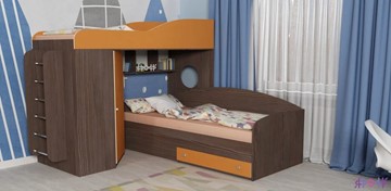 Детская кровать-шкаф Кадет-2 с металлической лестницей, корпус Бодего, фасад Оранжевый в Шахтах