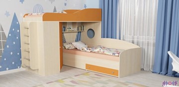 Детская кровать-шкаф Кадет-2 с металлической лестницей, корпус Дуб, фасад Оранжевый в Шахтах