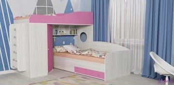 Детская кровать-чердак Кадет-2 с металлической лестницей, корпус Винтерберг, фасад Розовый в Батайске