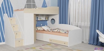 Детская кровать-шкаф Кадет-2 с универсальной лестницей, корпус Белое дерево, фасад Дуб в Ростове-на-Дону