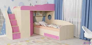 Детская кровать-шкаф Кадет-2 с универсальной лестницей, корпус Дуб, фасад Розовый в Шахтах