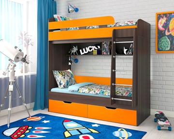 Двухэтажная детская кровать Ярофф Юниор-5, каркас Бодего, фасад Оранжевый в Таганроге