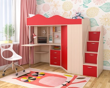Детская кровать-шкаф Пионер-1, каркас Дуб, фасад Красный в Шахтах