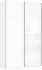 Шкаф 2-х створчатый Прайм (ДСП/Белое стекло) 1600x570x2300, белый снег в Таганроге