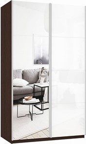 Шкаф 2-х дверный Прайм (Зеркало/Белое стекло) 1400x570x2300, венге в Шахтах
