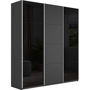 Шкаф 3-дверный Широкий Прайм (2 Стекла Черных / ДСП) 2400x570x2300, Серый диамант в Шахтах