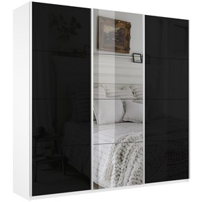 Шкаф 3-х дверный Широкий Прайм (2 Стекла Черных / Зеркало) 2400x570x2300, Белый Снег в Таганроге