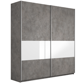 Шкаф 2-дверный Широкий Прайм (ДСП / Белое стекло) 2200x570x2300, Бетон в Таганроге