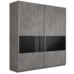 Шкаф 2-створчатый Широкий Прайм (ДСП / Черное стекло) 2200x570x2300, Бетон в Батайске