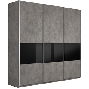 Шкаф 3-х дверный Широкий Прайм (ДСП / Черное стекло) 2400x570x2300, Бетон в Батайске