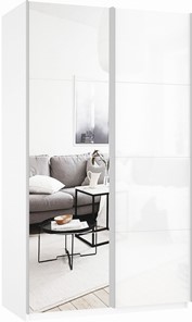 Шкаф 2-дверный Прайм (Зеркало/Белое стекло) 1200x570x2300, белый снег в Батайске