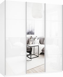 Шкаф 3-х створчатый Прайм (Белое стекло/Зеркало/Белое стекло) 2100x570x2300, белый снег в Шахтах