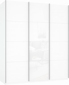 Шкаф 3-х дверный Прайм (ДСП/Белое стекло/ДСП) 1800x570x2300, белый снег в Шахтах