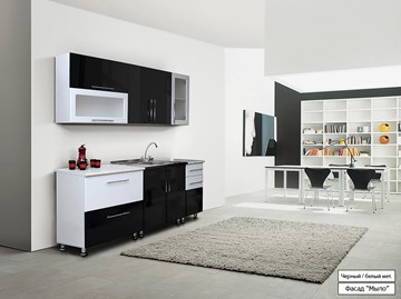 Прямая кухня Мыло 224 2000х718, цвет Черный/Белый металлик в Батайске