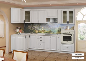 Угловой кухонный гарнитур Марибель Веста 1330х2800, цвет Сандал белый в Таганроге