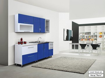 Модульный кухонный гарнитур Мыло 224 2000х718, цвет Синий/Белый металлик в Таганроге