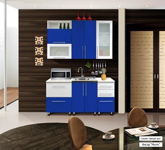 Гарнитур на кухню Мыло 224 1600х718, цвет Синий/Белый металлик в Батайске