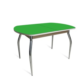 Обеденный стол ПГ-05 СТ2, дуб молочный/зеленое стекло/35 хром гнутые металл в Шахтах