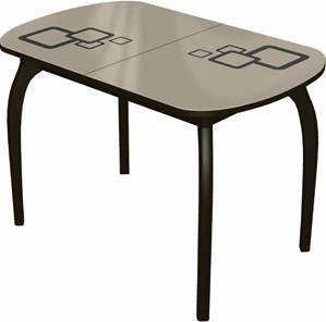 Кухонный стол раздвижной Ривьера мини дерево №1, Рисунок квадро (стекло молочное/коричневый/венге) в Шахтах