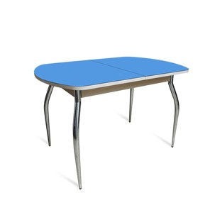 Стол обеденный ПГ-05 СТ2, дуб молочный/синие стекло/35 хром гнутые металл в Шахтах