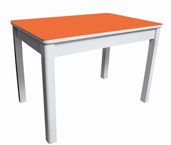 Кухонный раздвижной стол Айсберг-01 СТ2, белое ЛДСП/стекло оранжевое/прямые массив белый в Шахтах