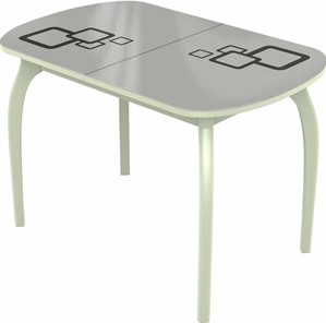 Кухонный стол раздвижной Ривьера мини дерево №1, Рисунок квадро (стекло белое/черный/белый) в Шахтах