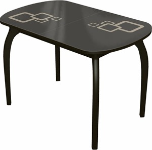Обеденный раздвижной стол Ривьера мини дерево №1, Рисунок квадро (стекло коричневое/молочный/венге) в Шахтах
