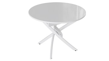 Кухонный раздвижной стол Diamond тип 3 (Белый муар/Белый глянец) в Шахтах