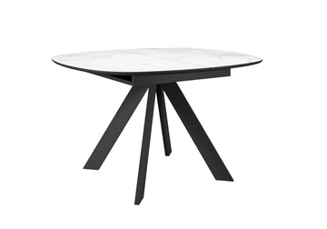 Керамический кухонный стол DikLine BK100 Керамика Белый мрамор/подстолье черное/опоры черные в Батайске