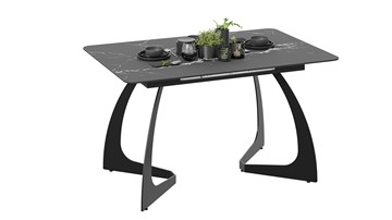 Раздвижной стол Конкорд Тип 2 (Черный муар/Стекло матовое черный мрамор) в Шахтах