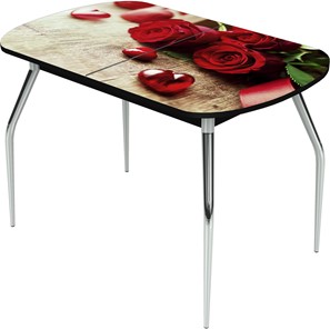 Кухонный стол раскладной Ривьера исп.2 ноги метал. крашеные №24 Фотопечать (Цветы №33) в Шахтах