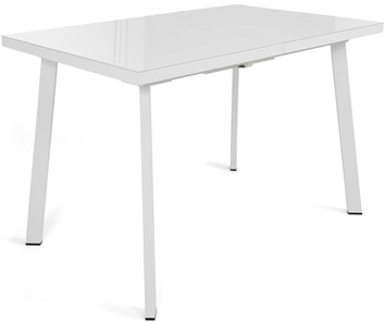 Кухонный стол раскладной Сальвадор-2G (ноги белые, стекло cristal/белый цемент) в Шахтах