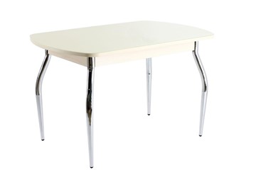 Кухонный стол ПГ-05 СТ1, дуб молочный/песочное стекло/35 хром гнутые металл в Шахтах