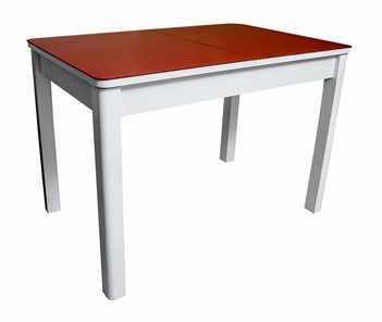 Кухонный стол Айсберг-05 СТ2, белое ЛДСП/стекло алое/прямые массив белый в Батайске