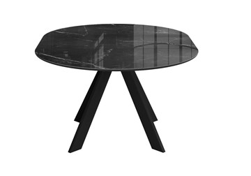 Стеклянный стол раздвижной DikLine SFC110 d1100 стекло Оптивайт Черный мрамор/подстолье черное/опоры черные в Таганроге