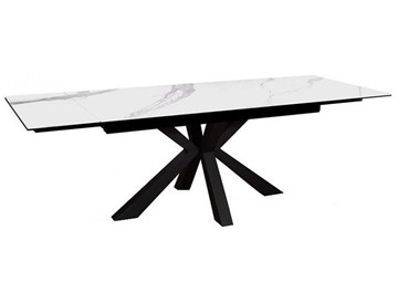 Керамический обеденный стол раздвижной DikLine SFE140 Керамика Белый мрамор/подстолье черное/опоры черные (2 уп.) в Таганроге