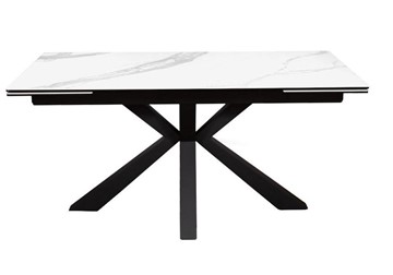 Керамический кухонный стол раздвижной DikLine SFE160 Керамика Белый мрамор/подстолье черное/опоры черные (2 уп.) в Таганроге