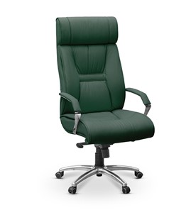 Кресло в офис Олимп X (подлокотники хром) натуральная кожа с компаньоном / зеленая NL30 в Шахтах