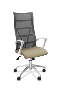 Кресло в офис Топ X белый каркас, сетка/ткань TW / серая/светло-серая в Таганроге