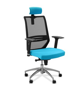 Офисное кресло для руководителя Aero lux с подголовником, сетка/ткань TW / черная/голубая в Шахтах