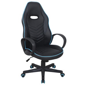Кресло офисное BRABIX "Flame GM-004", экокожа, черное/голубое, 532498 в Шахтах