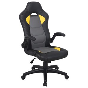 Кресло офисное BRABIX "Skill GM-005", откидные подлокотники, экокожа, черное/желтое, 532494 в Таганроге