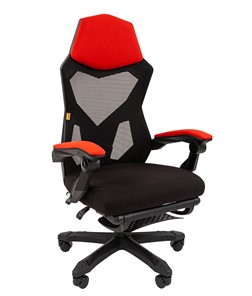 Офисное кресло CHAIRMAN 571 с подставкой для ног , сетчатый акрил / полиэстер черный/красный в Таганроге