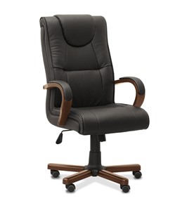 Кресло в офис Империя, натуральная кожа с компаньоном / черная/дерево - орех в Шахтах