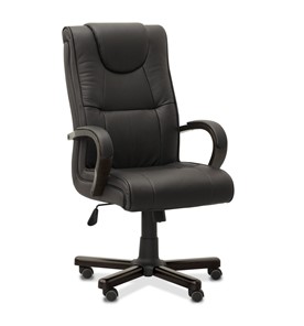 Офисное кресло для руководителя Империя, натуральная кожа с компаньоном / черная/дерево - венге в Шахтах